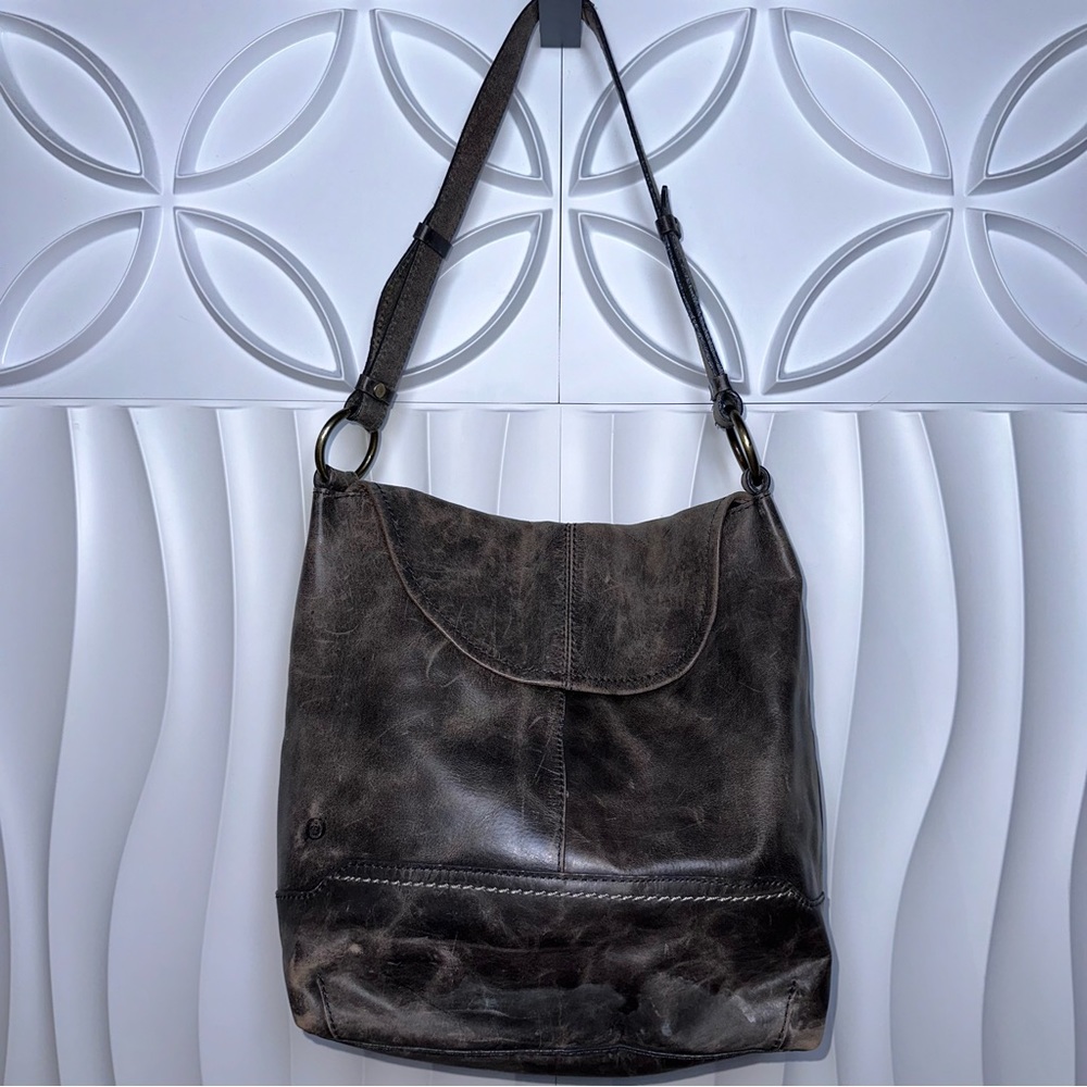 Born Distressed Brown Leather Shoulder Bag